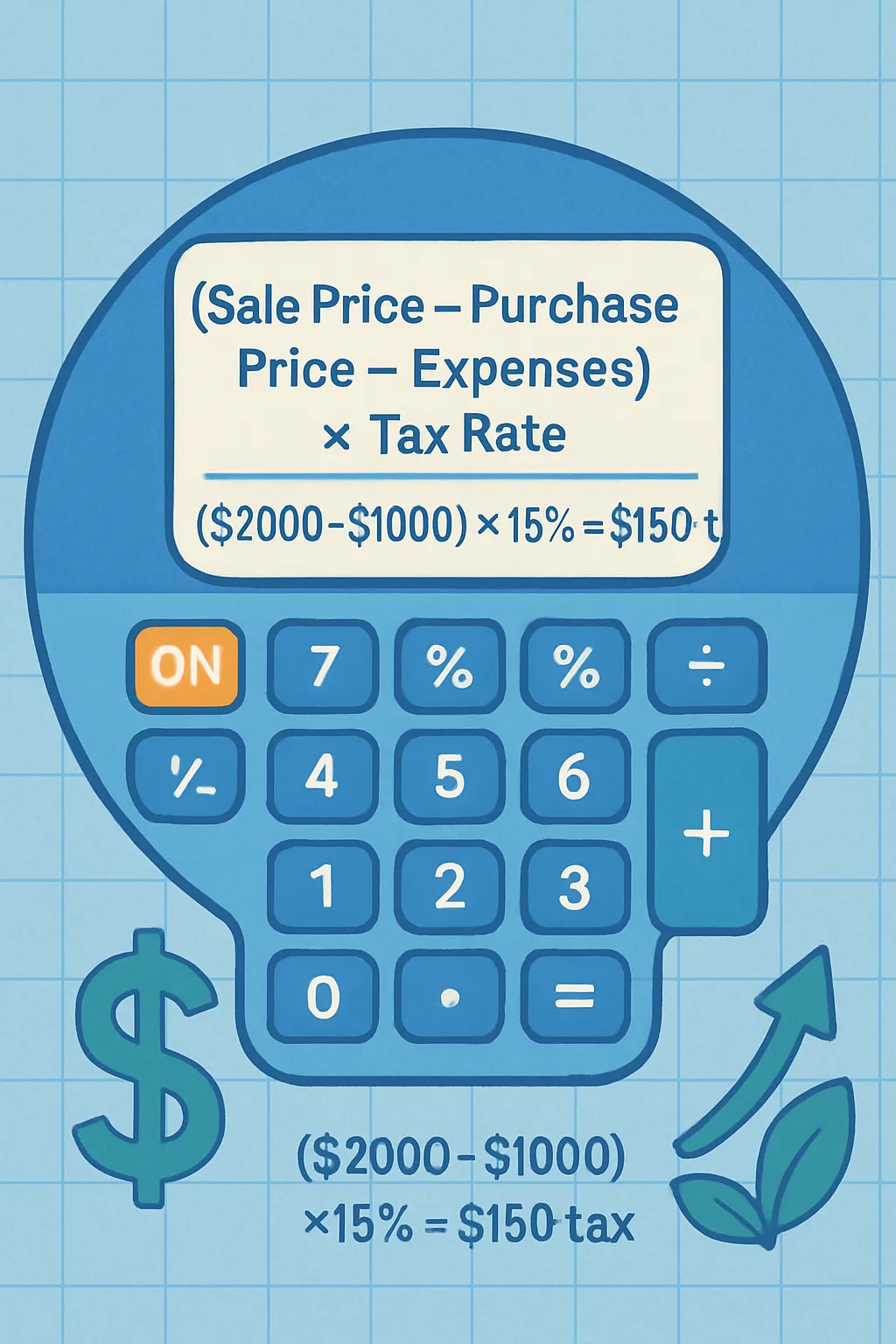 Capital Gains Tax Calculator Infographic - Visual guide showing how to calculate capital gains tax on stock sales, including short-term vs long-term rates, cost basis, sale price, and tax liability calculations